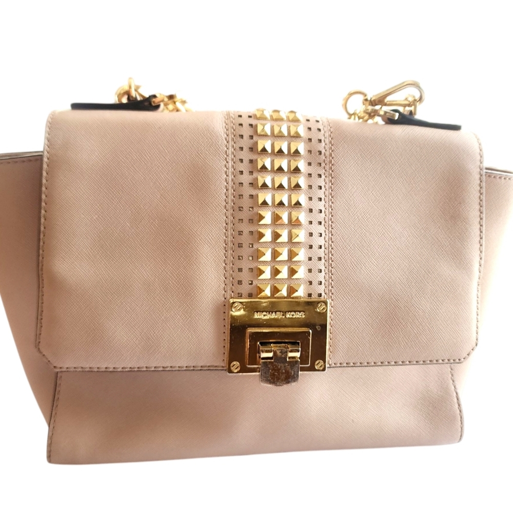 Michael Kors Tina studded shoulder bag in ballet pink saffiano leather